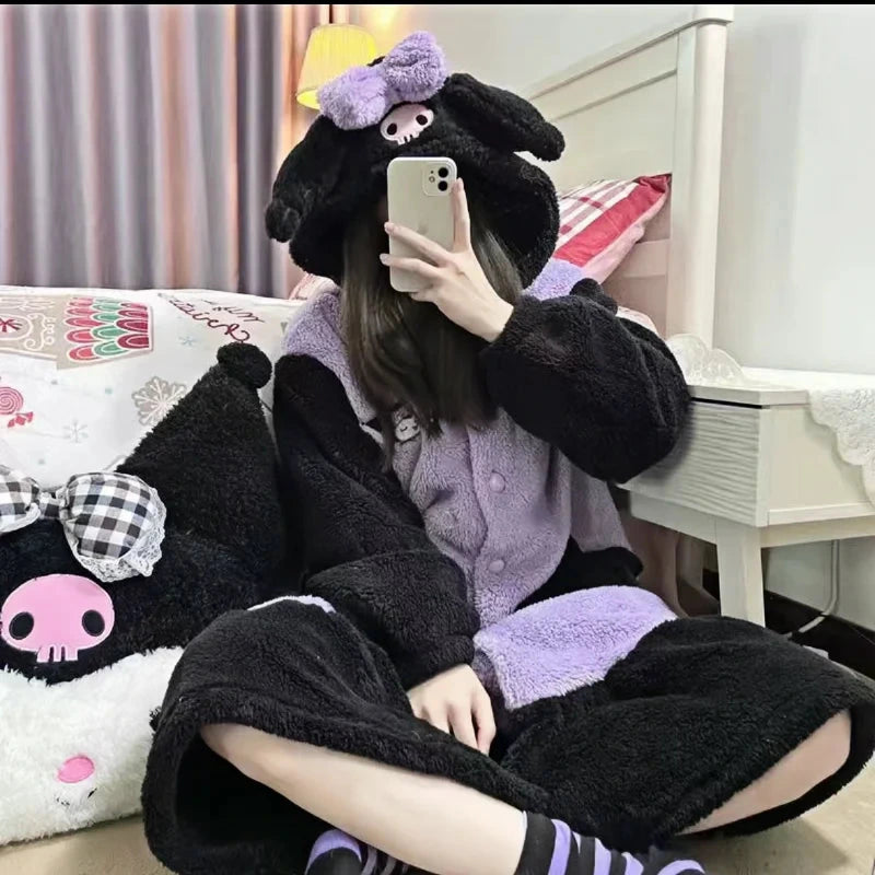 Peignoir Kuromi Violet à Capuche Polaire Enfant Fille - 5