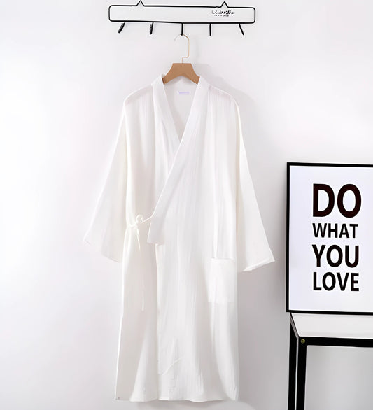 Robe kimono en coton crêpe style japonais pour homme - Blanc