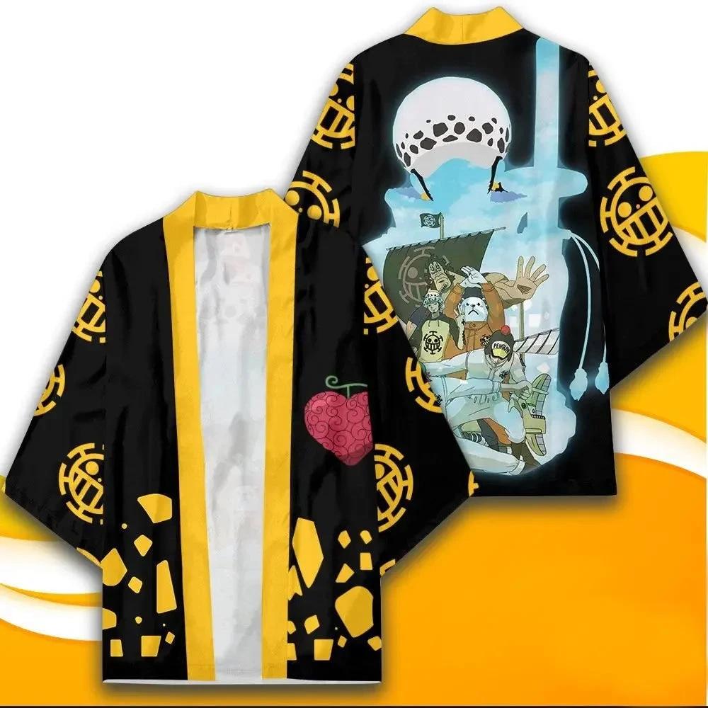 Anime One Piece Cosplay Costume Trafalgar Law Cloak Kimono Cardigan Robe Print Casual Coat Clothes