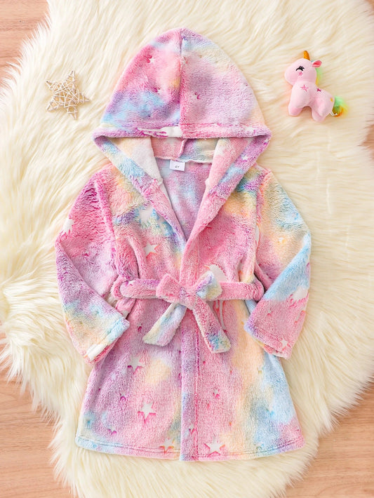Peignoir Licorne Rose Tie-Dye Enfant Fille à Capuche