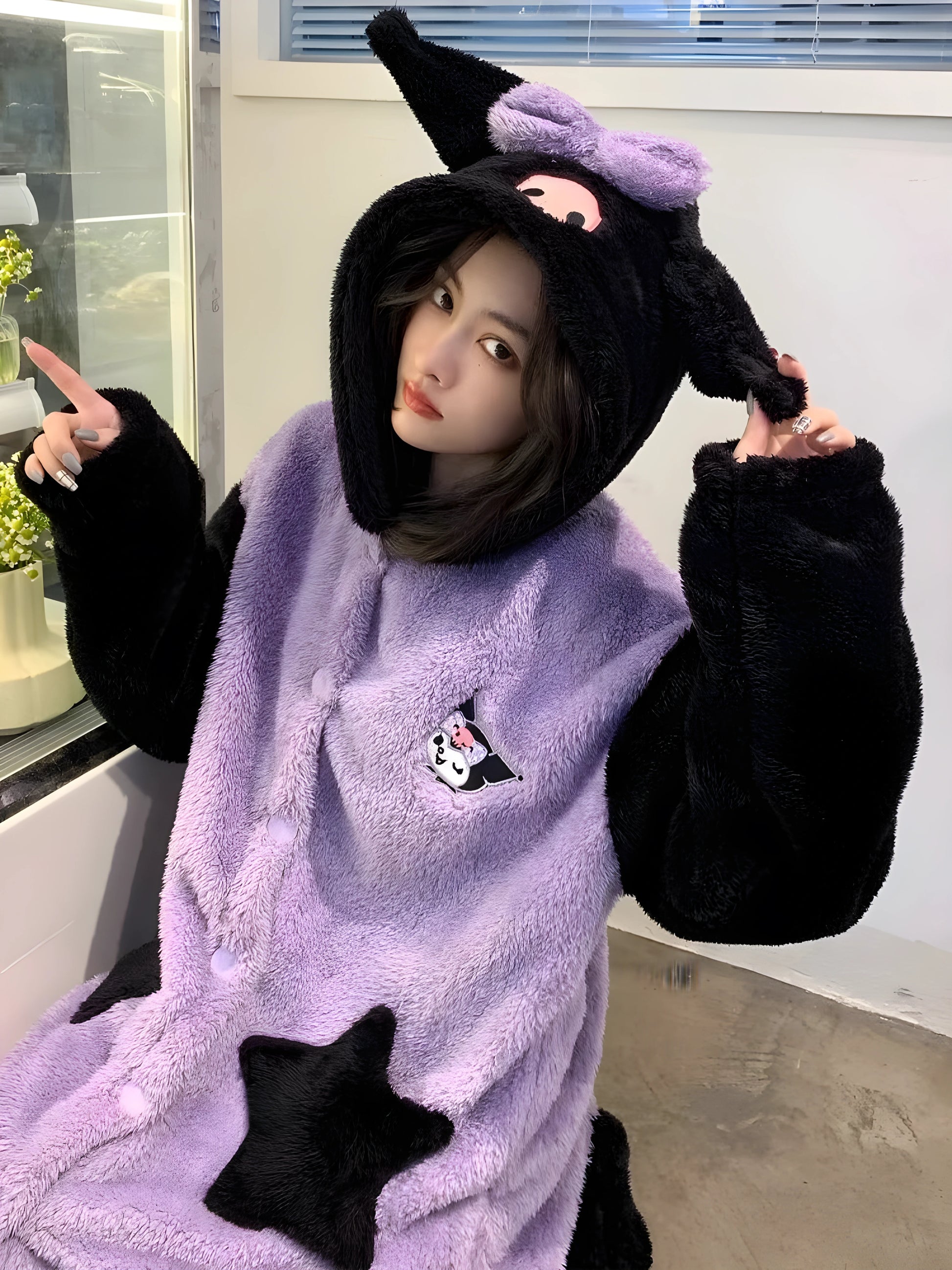 Peignoir Kuromi Violet à Capuche Polaire Enfant Fille - 6