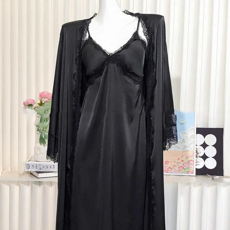 Nightgown Dress with Robe - Black Long A
