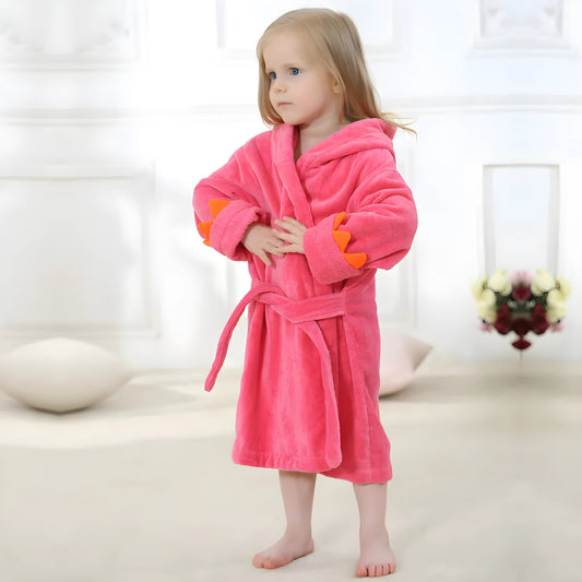 Children's Bathrobe Hooded Dragon Paw Design Pink L/S