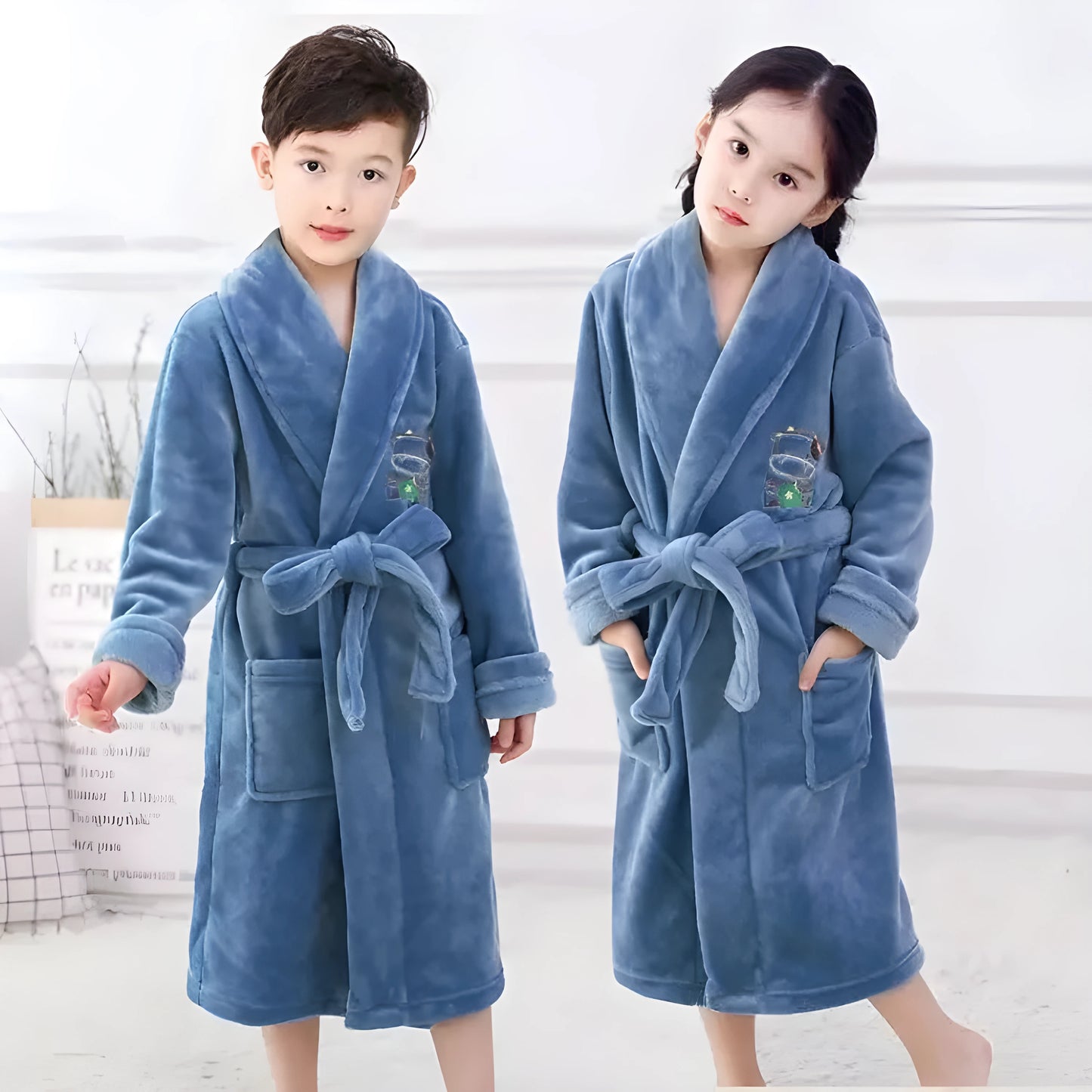 Peignoir Polaire Enfant Bleu Ciel - Chaud et Confortable