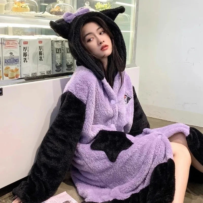 Peignoir Kuromi Violet à Capuche Polaire Enfant Fille - 3