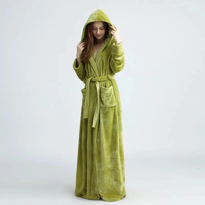 Extra Long Winter Coral Fleece Bathrobe Green