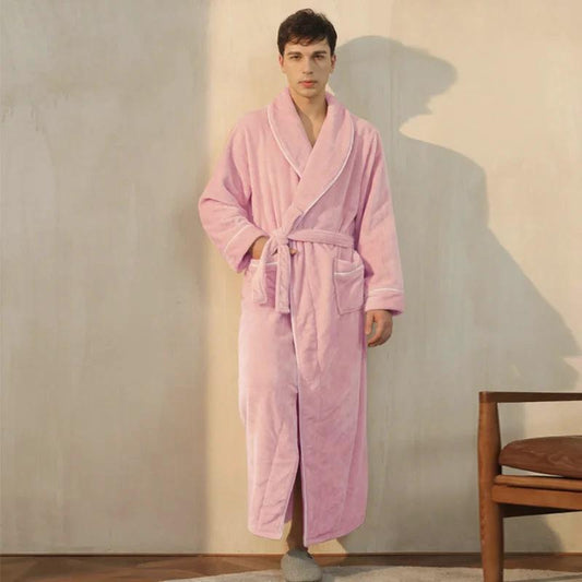 Robe de chambre longue en flanelle rose cerise - Homme