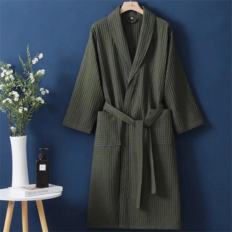 Robe de chambre Femme en coton gaufré - Vert Foncé (Variante C1)