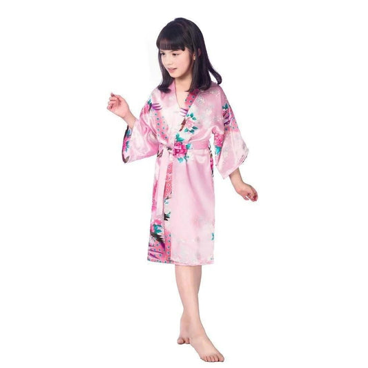 Kids Satin Floral Kimono Robe Pink