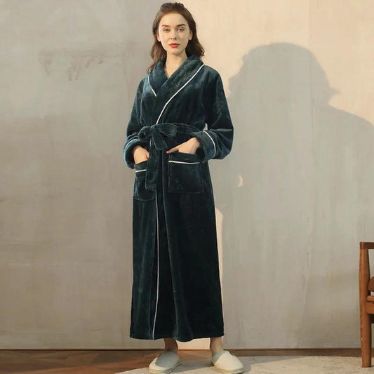 Robe de chambre longue en flanelle vert forêt - Femme