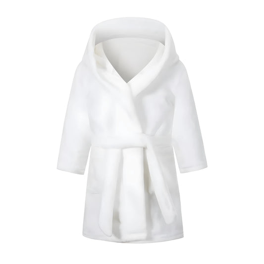 Robe de chambre à capuche douce en flanelle unie blanche pour enfants (Style 17)