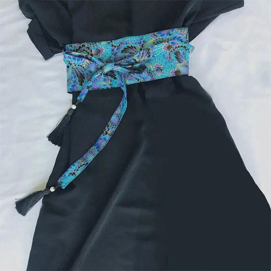 Japanese Retro Embroidered Wide Belt Women Japanese Floral Bronzing Kimono Obi Wide Belt Waistband Yukata Corset Waistband - Variante 21