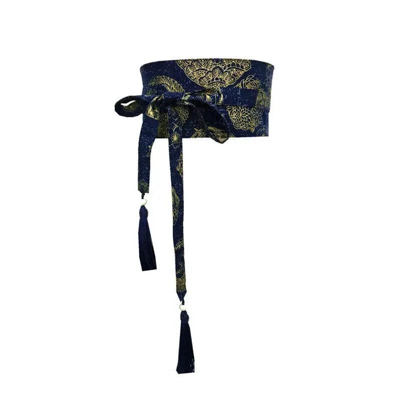 Japanese Retro Embroidered Wide Belt Women Japanese Floral Bronzing Kimono Obi Wide Belt Waistband Yukata Corset Waistband - Variante 16