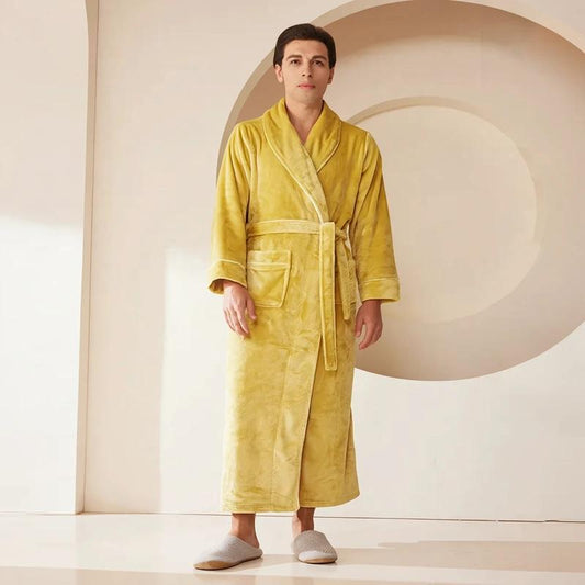 Robe de chambre longue en flanelle jaune pâle - Homme