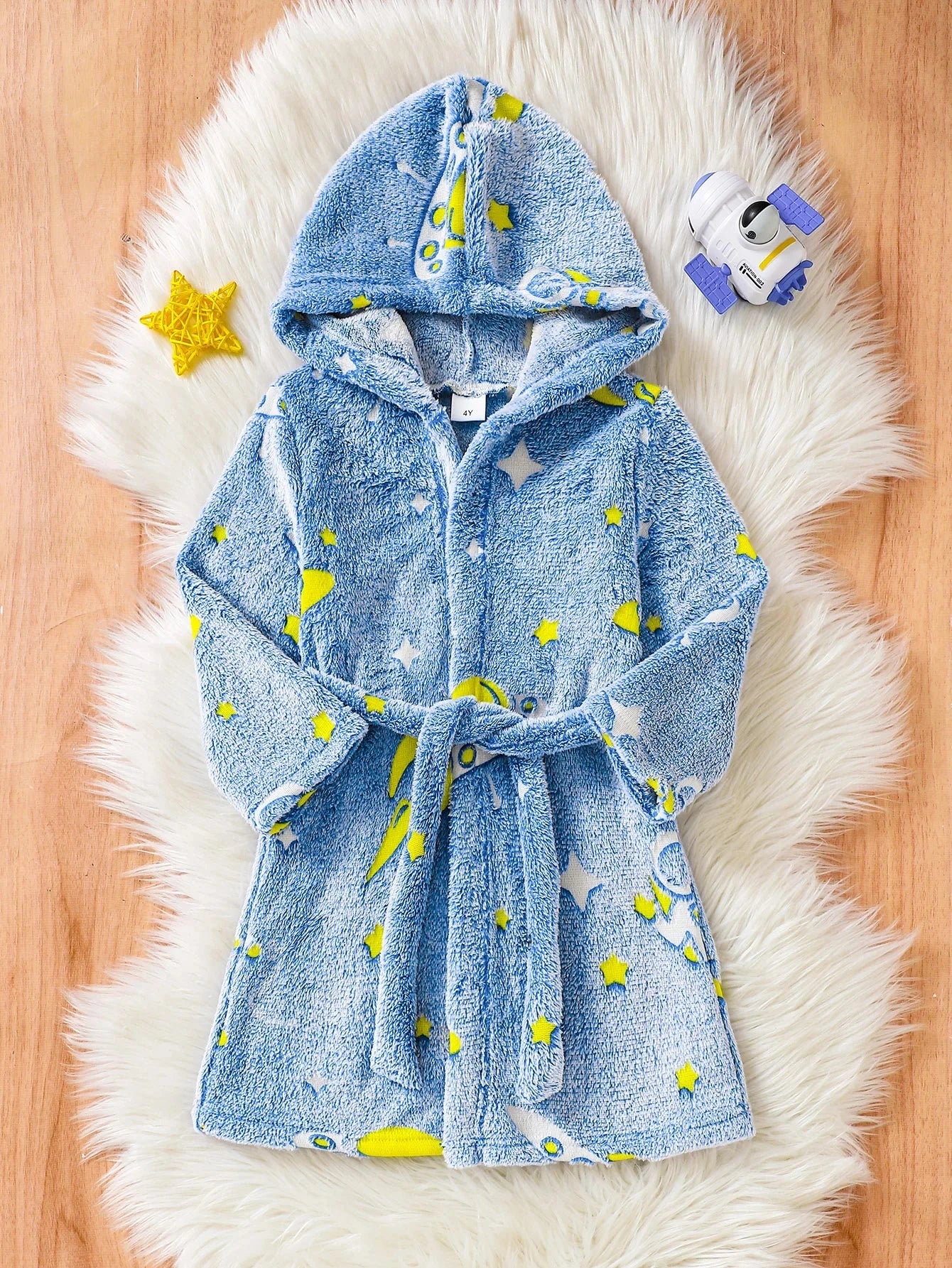 Peignoir Enfant Espace Bleu Ciel Cosmos Polaire Capuche