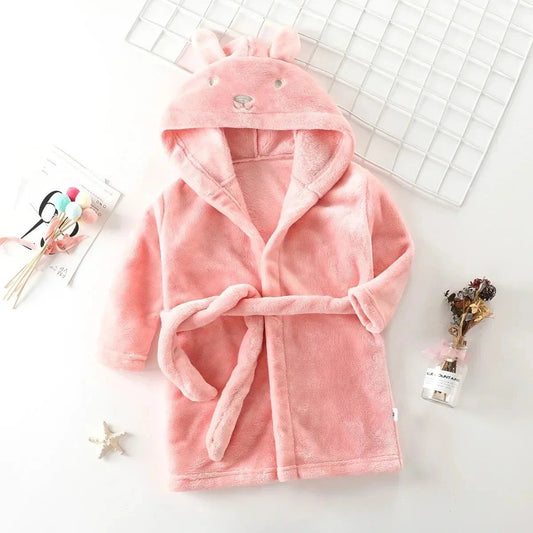 Robe de bain à capuche pour enfant, motif lapin en flanelle, manches longues, pyjama