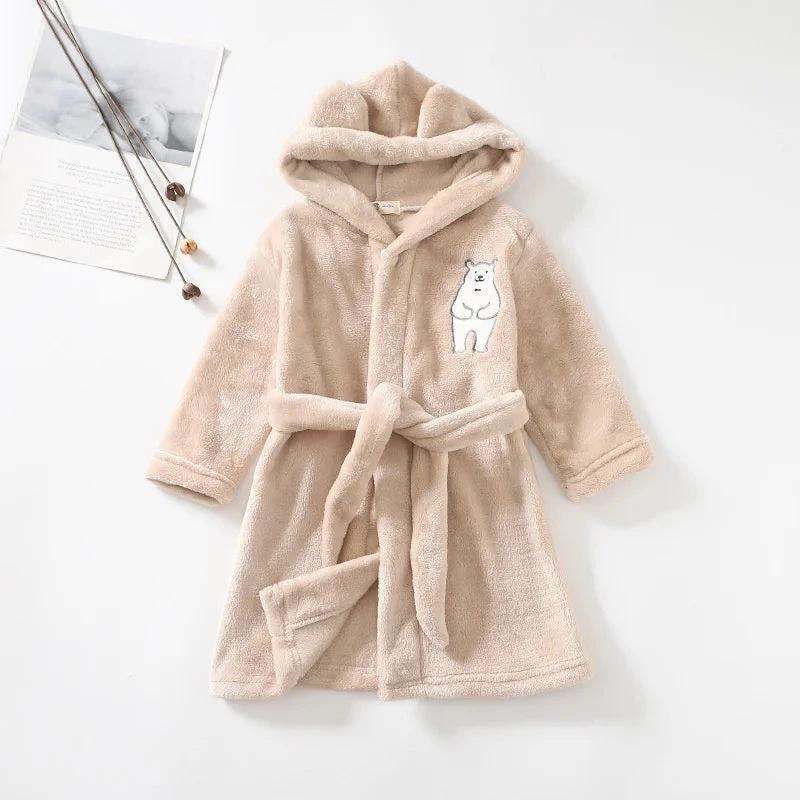 Kids Soft Pajamas Children's Winter Flannel Bathrobe Brown