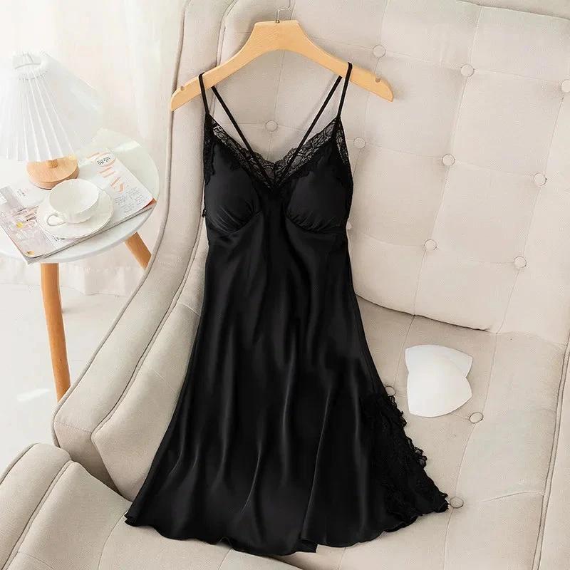 Short Nightgown Dress - Black Short Dress D
