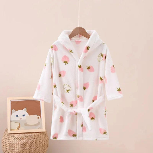 Peignoir enfant "Style 9" blanc à motifs fraises