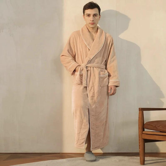 Robe de chambre longue en flanelle amande - Homme