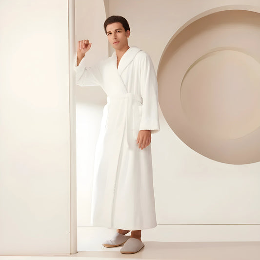 Robe Longue Kimono d'Hiver en Polaire Corail pour Homme Blanche