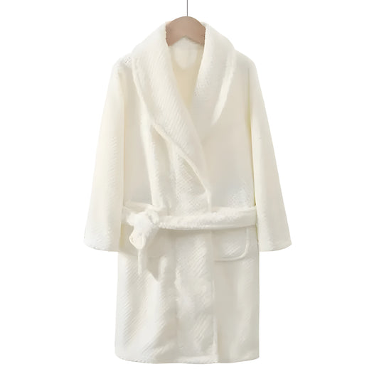 Peignoir Polaire Blanc Cassé Texture Gaufrée - Enfant Unisexe