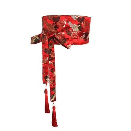 Japanese Retro Embroidered Wide Belt Women Japanese Floral Bronzing Kimono Obi Wide Belt Waistband Yukata Corset Waistband - Variante 25