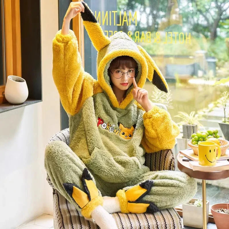 Pyjama Pikachu Pokémon Jaune et Vert à Capuche - 2