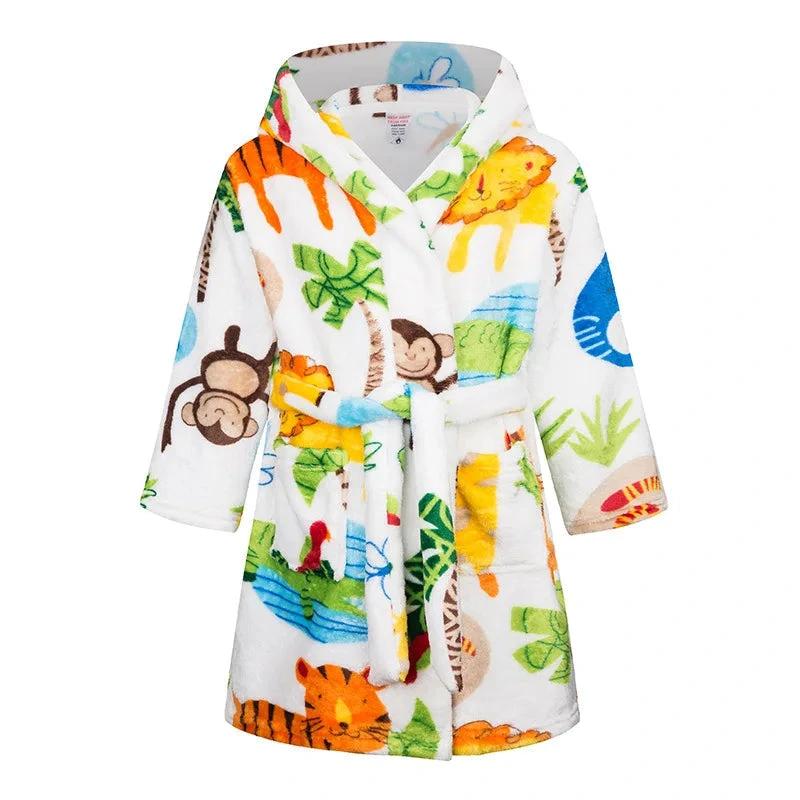 Robe de chambre à capuche douce en flanelle d'automne/hiver pour enfants, motif jungle et animaux sauvages (Style 10)