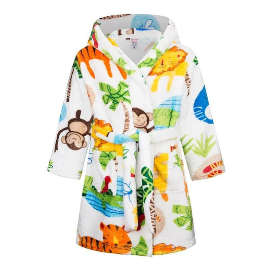 Robe de chambre à capuche douce en flanelle d'automne/hiver pour enfants, motif jungle et animaux sauvages (Style 10)