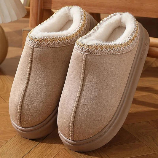 New Fashion Fluffy Platform Slippers for Women - Khaki