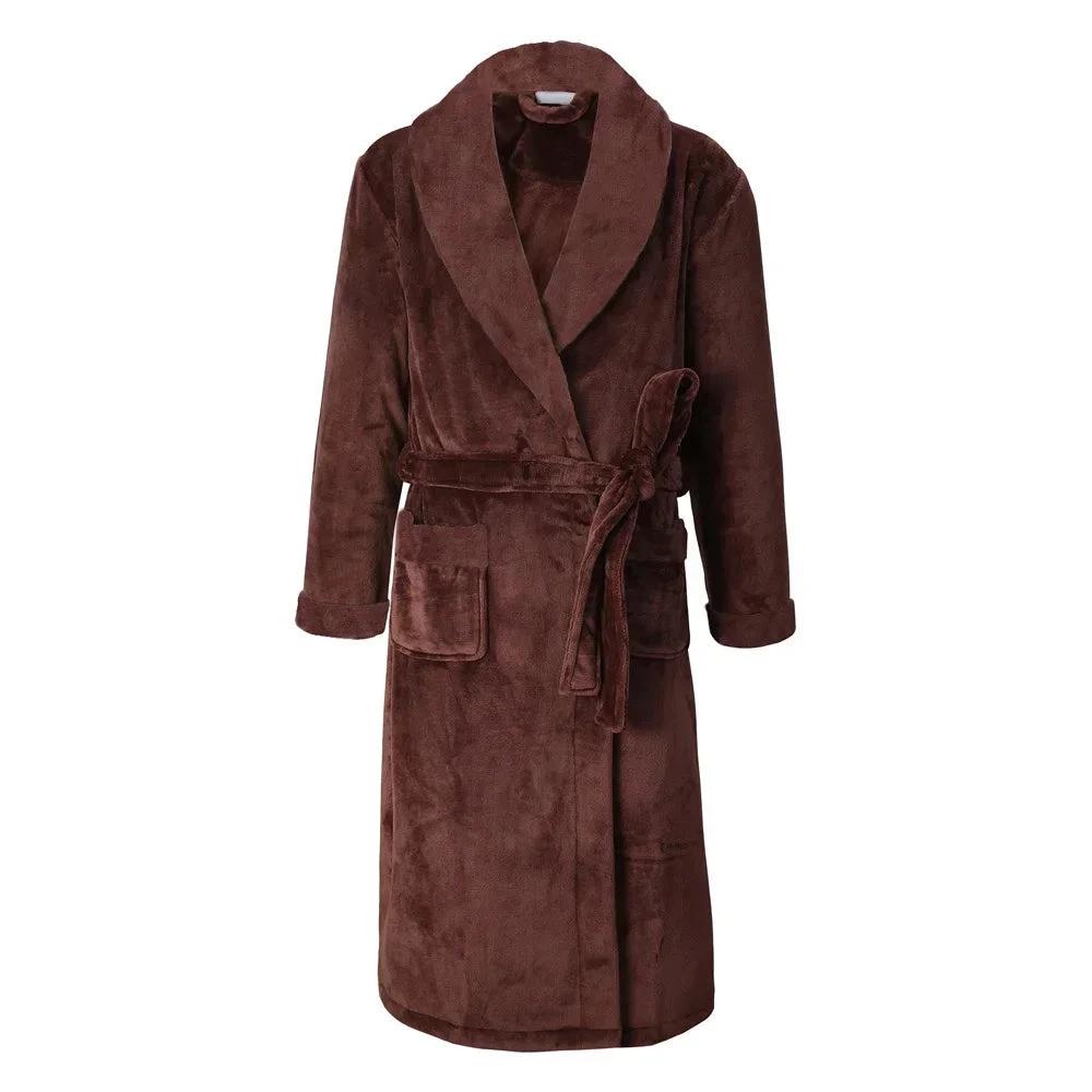 Plus Size Thick Flannel Men Robe Kimono Bathrobe Gown Coral Fleece Sleepwear Home Clothes Autumn Winter Nightwear Lounge Wear - Men Camel 7