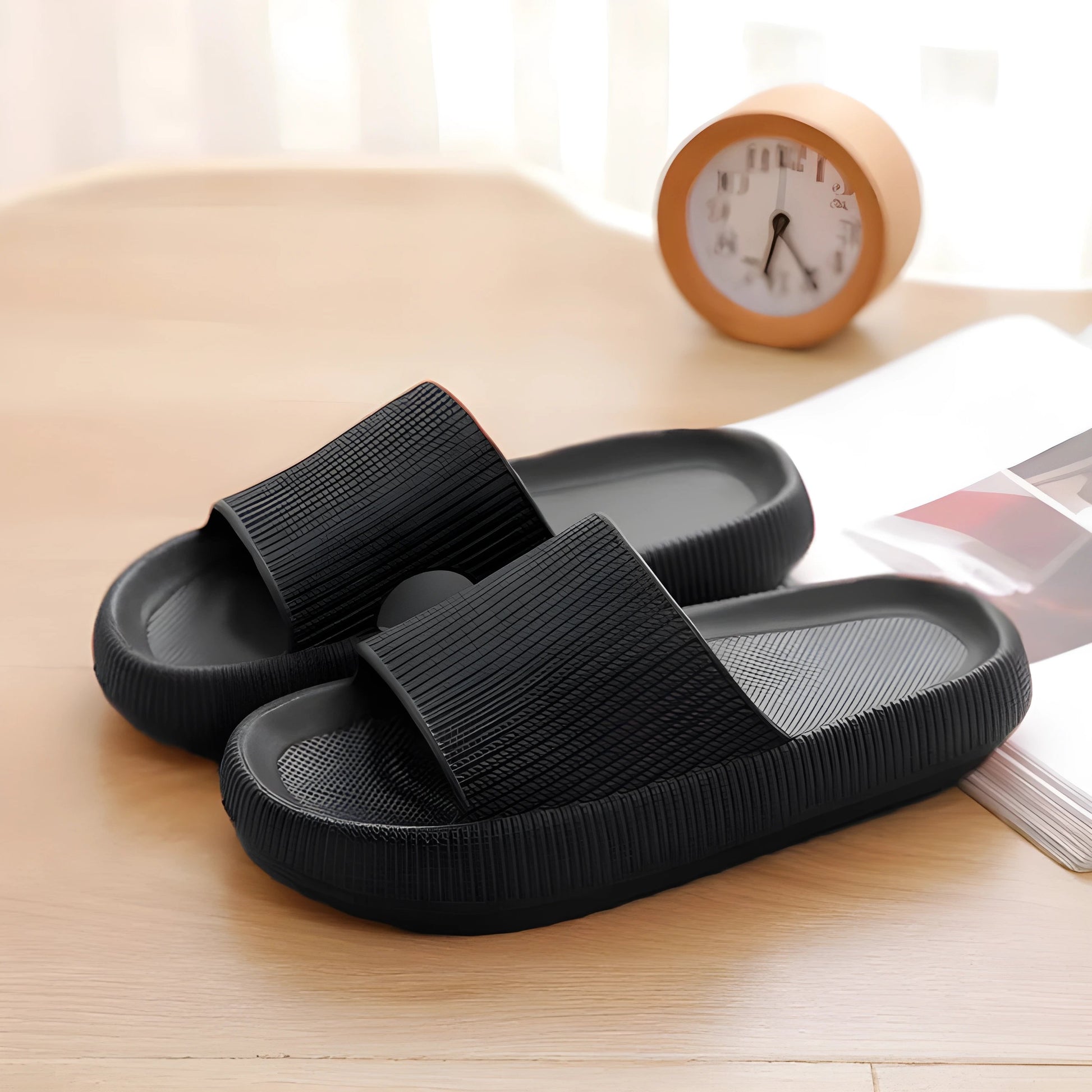 Women Thick Platform Cloud Slippers - Black