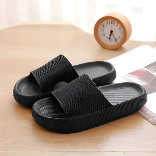 Women Thick Platform Cloud Slippers - Black
