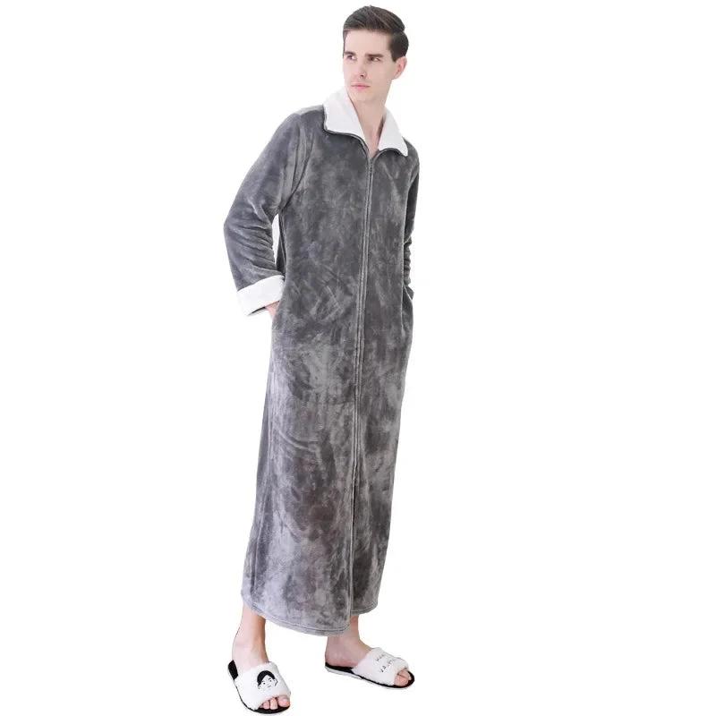 Robe d'intérieur longue et épaisse en flanelle gris clair pour homme