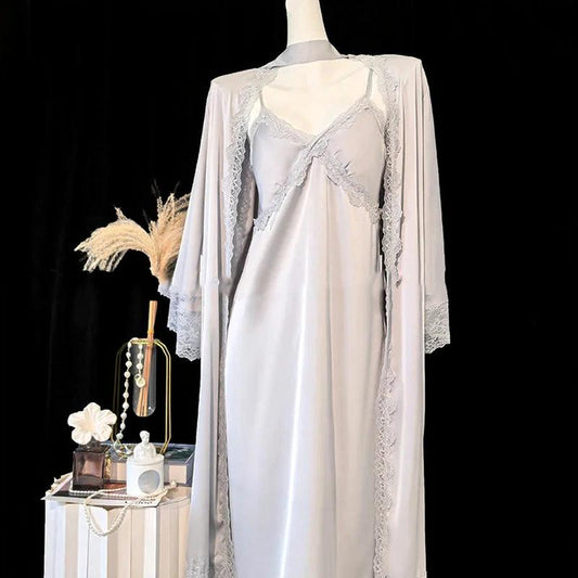 Nightgown Dress with Robe - Gray Long A