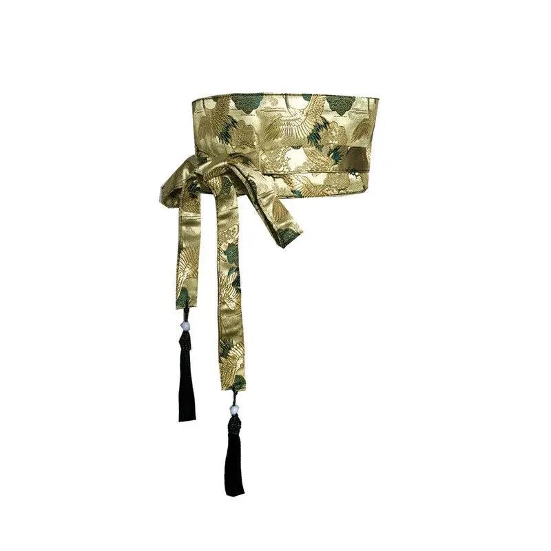 Japanese Retro Embroidered Wide Belt Women Japanese Floral Bronzing Kimono Obi Wide Belt Waistband Yukata Corset Waistband - Variante 17