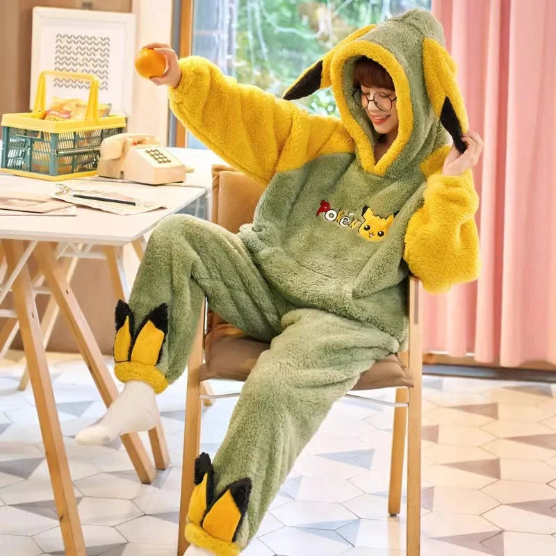 Pyjama Pikachu Pokémon Jaune et Vert à Capuche - 3