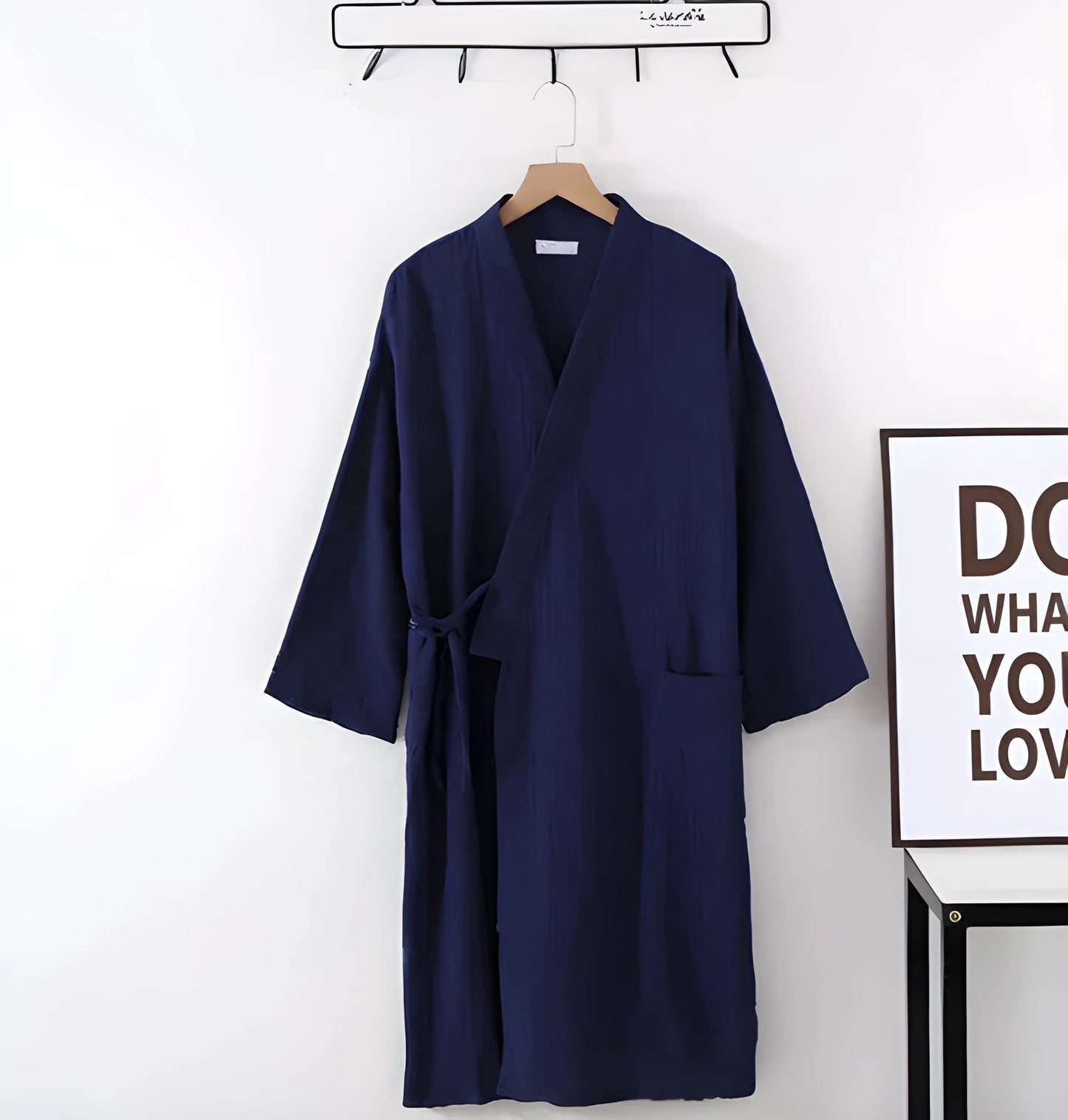 Robe kimono en coton crêpe style japonais pour homme - Bleu marine