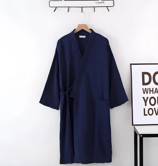 Robe kimono en coton crêpe style japonais pour homme - Bleu marine