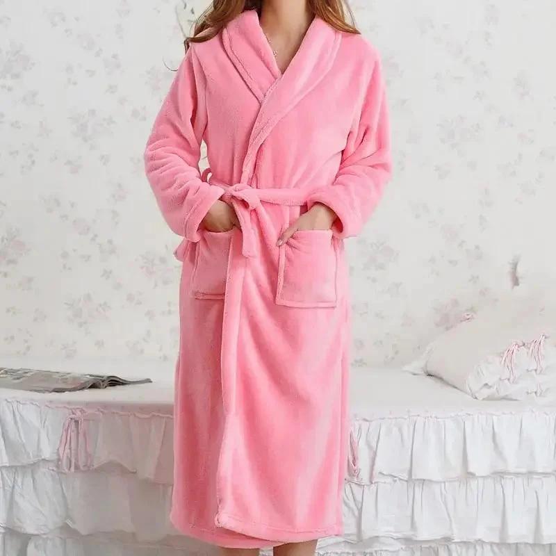 Robe d'intérieur longue en polaire corail - Rose 3