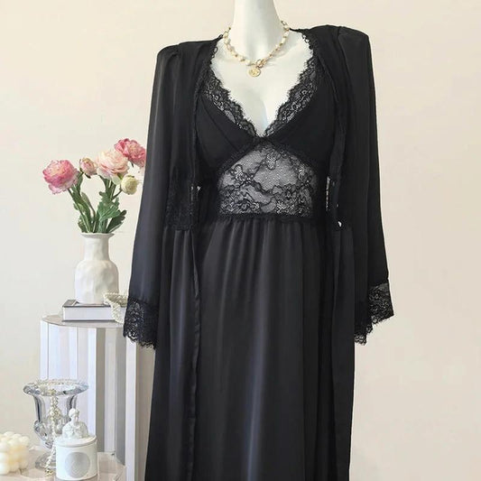 Nightgown Dress with Robe - Black Long B