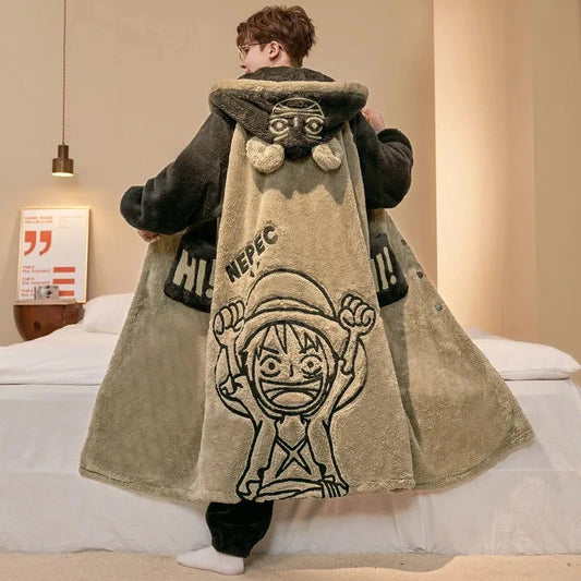 Peignoir One Piece Luffy Beige - Polaire Douce à Capuche