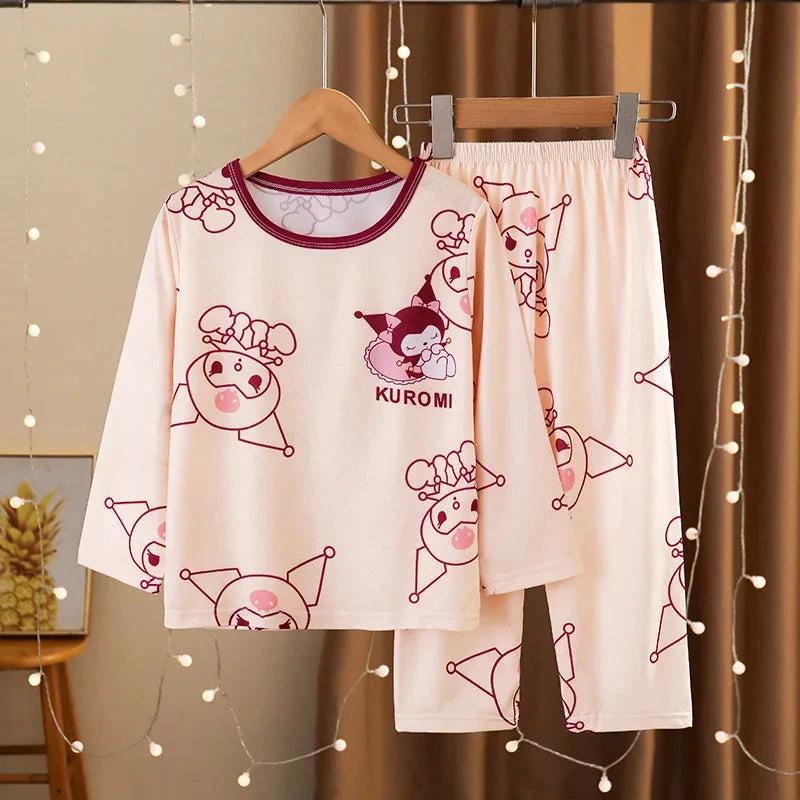 Pyjama enfant manches longues imprimé Kuromi rose et bordeaux