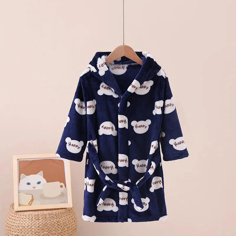 Peignoir enfant "Style 3" bleu à motifs nuages "Happy"