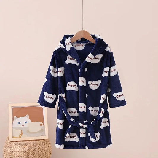 Peignoir enfant "Style 3" bleu à motifs nuages "Happy"