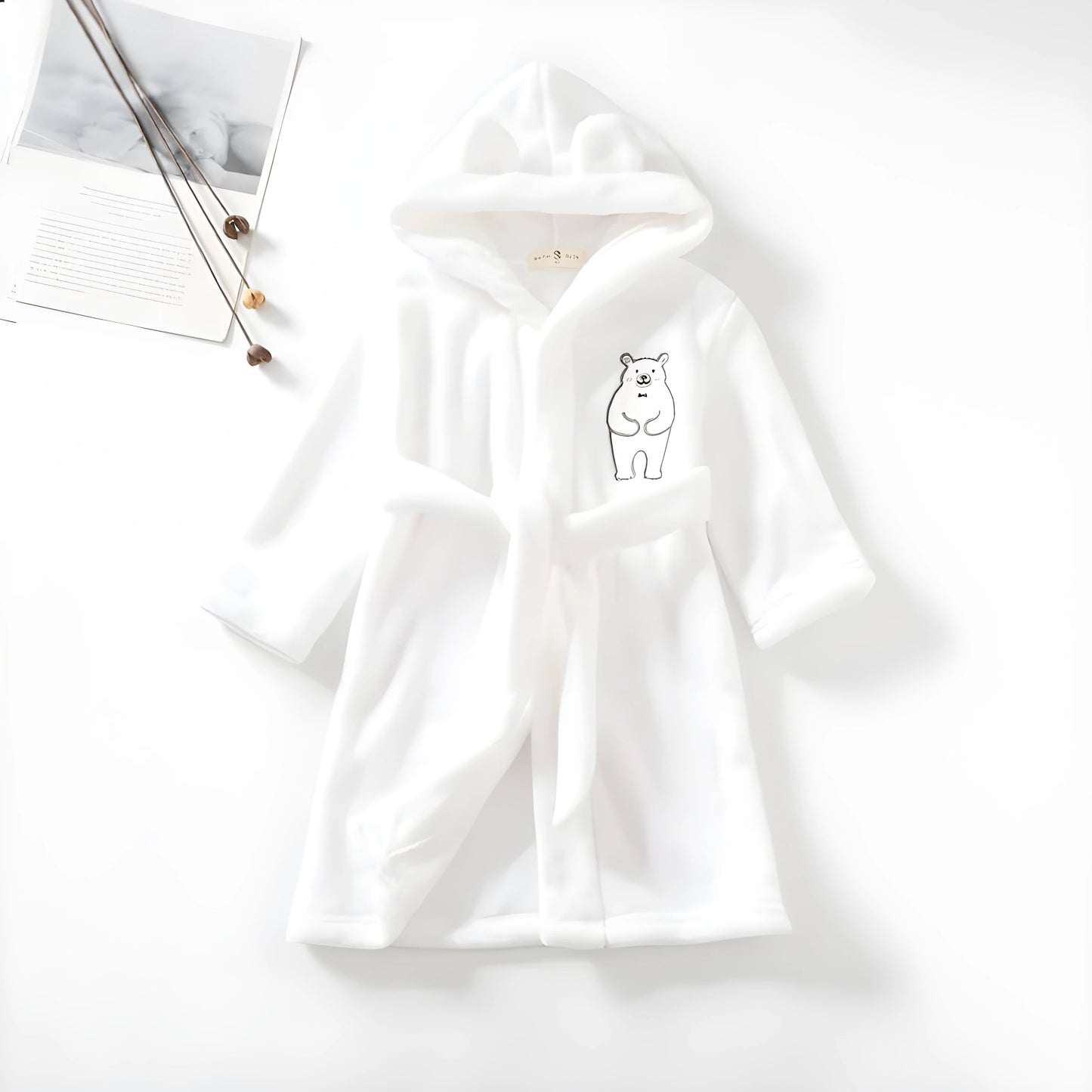 Kids Soft Pajamas Children's Winter Flannel Bathrobe White