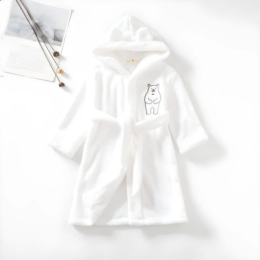 Kids Soft Pajamas Children's Winter Flannel Bathrobe White