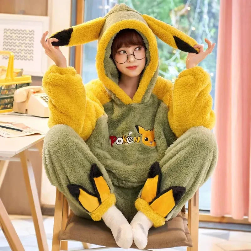 Pyjama Pikachu Pokémon Jaune et Vert à Capuche