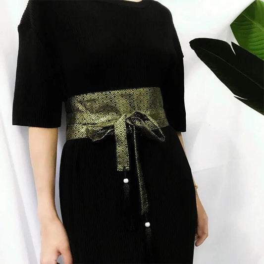 Japanese Retro Embroidered Wide Belt Women Japanese Floral Bronzing Kimono Obi Wide Belt Waistband Yukata Corset Waistband - Variante 31